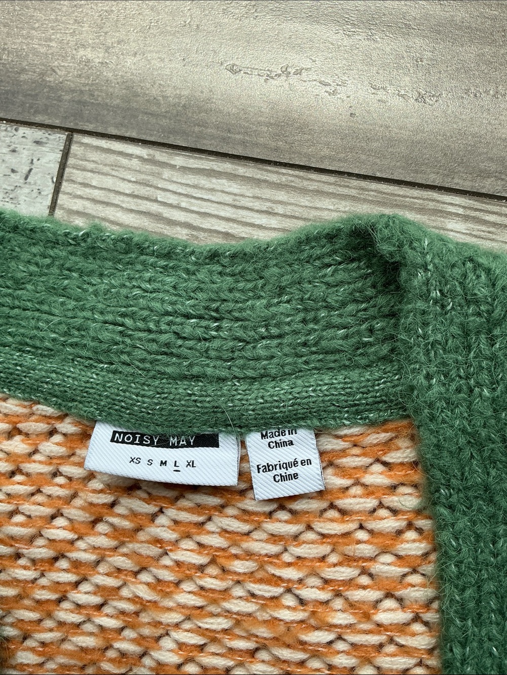 Striped Knit Cardigan Sweater in Green, Cream & Orange L - Picture 2 of 5